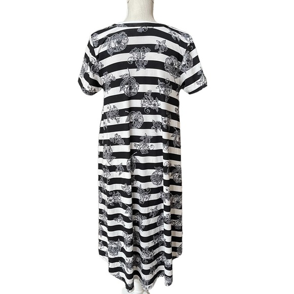 LuLaRoe Strip and Floral Print Midi T-Shirtdress High-low Front Size: S - Picture 3 of 7